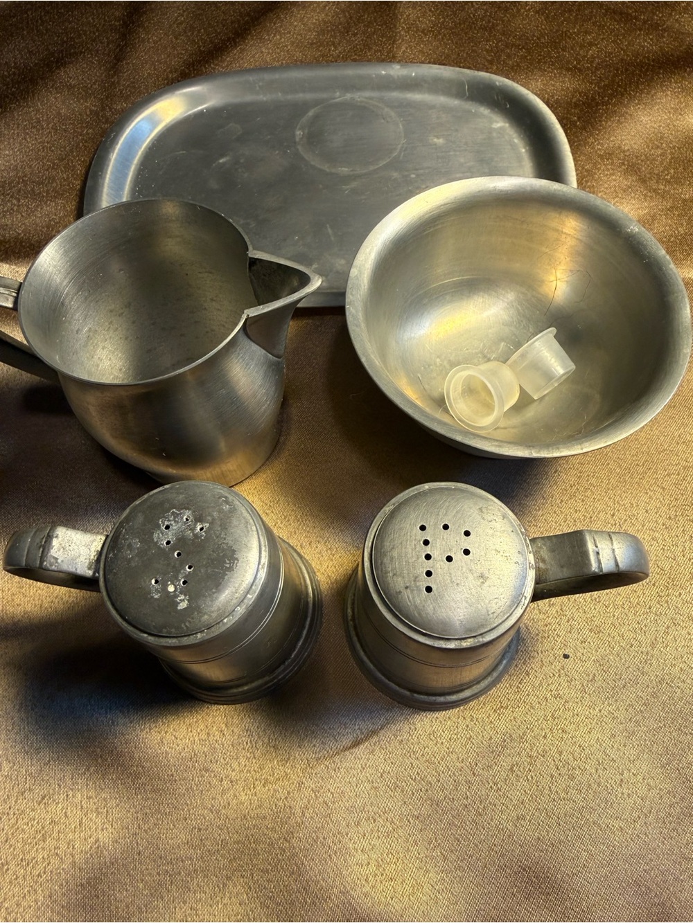 Pewter Salt & Pepper Shakers and Coffee Sugar/Creamer